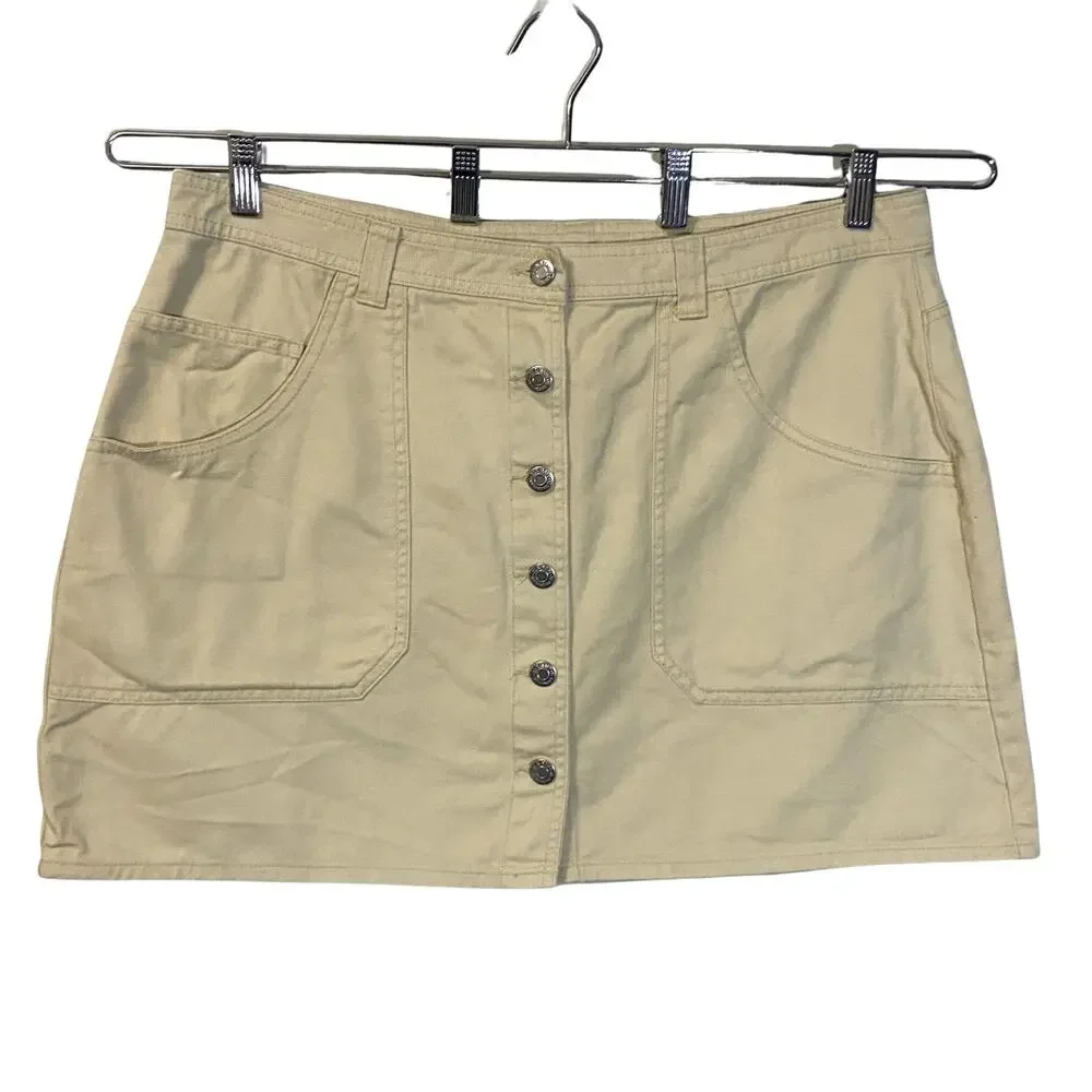 Old Navy Mid-Rise Utility Mini Skirt Beige Tan Button Down Patch Pockets Sz 16